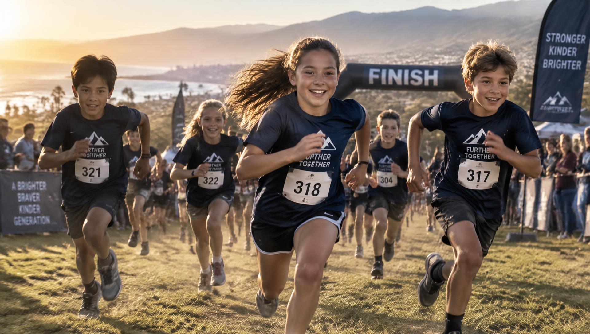 Homeschool athletes racing toward the finish line at an outdoor games event